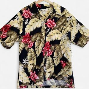 Vintage Howie Hawaii Hawaiian Orchid Banana Leaf Print Cotton Aloha Shirt
